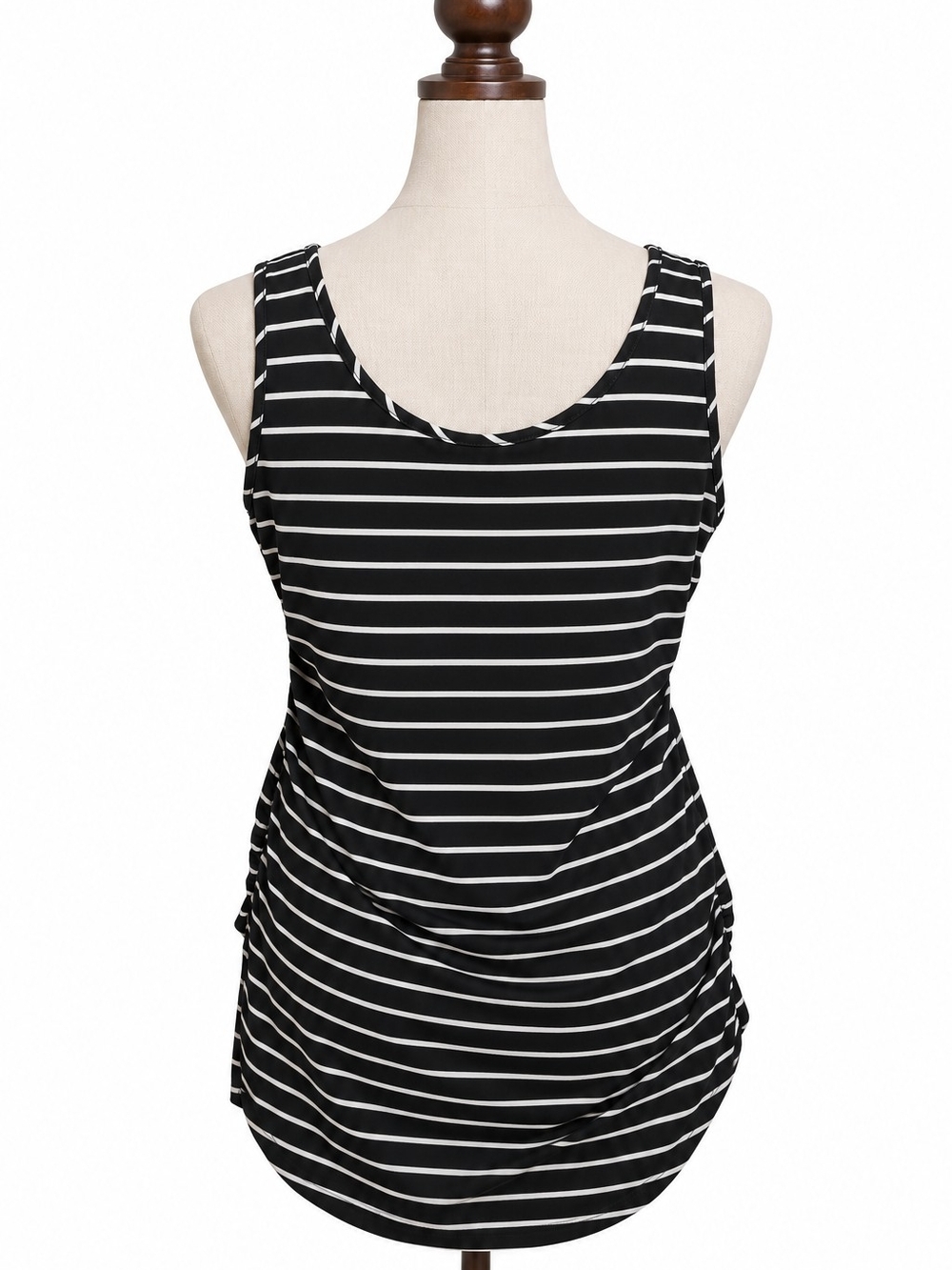 Time and Tru Black & White Striped Ruched Tank Top – Medium